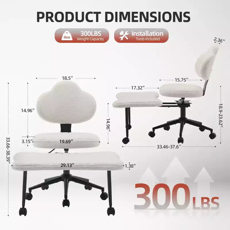 Chaise de bureau ergonomique COZONY pour jambes croisées – Chaise de méditation pivotante à 360° avec roulettes, hauteur réglable pour la méditation, le TDAH et le yoga, cuir PU, noir
