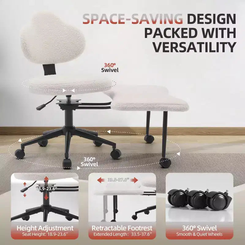 Chaise de bureau ergonomique COZONY pour jambes croisées – Chaise de méditation pivotante à 360° avec roulettes, hauteur réglable pour la méditation, le TDAH et le yoga, cuir PU, noir