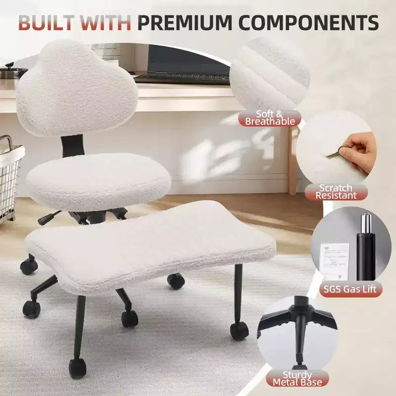Chaise de bureau ergonomique COZONY pour jambes croisées – Chaise de méditation pivotante à 360° avec roulettes, hauteur réglable pour la méditation, le TDAH et le yoga, cuir PU, noir