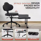 Chaise de bureau ergonomique COZONY pour jambes croisées – Chaise de méditation pivotante à 360° avec roulettes, hauteur réglable pour la méditation, le TDAH et le yoga, cuir PU, noir