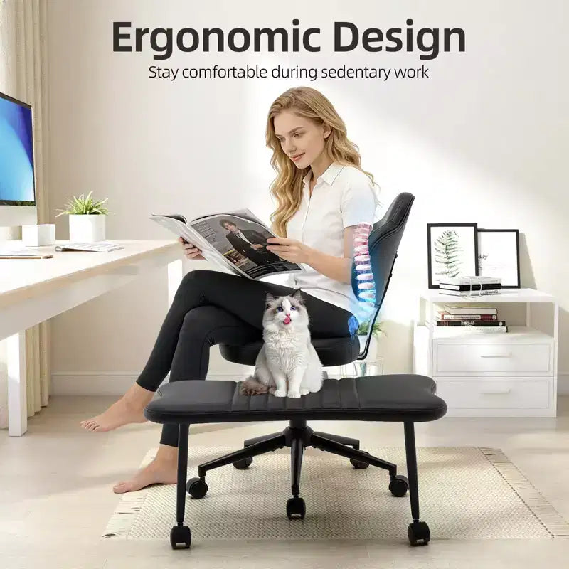 Chaise de bureau ergonomique COZONY pour jambes croisées – Chaise de méditation pivotante à 360° avec roulettes, hauteur réglable pour la méditation, le TDAH et le yoga, cuir PU, noir