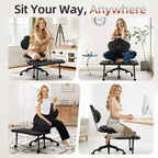 Chaise de bureau ergonomique COZONY pour jambes croisées – Chaise de méditation pivotante à 360° avec roulettes, hauteur réglable pour la méditation, le TDAH et le yoga, cuir PU, noir