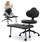 COZONY Ergonomic Cross Legged Office Chair - 360 Swivel Meditation Chair w/ Wheels,Adjustable Height for Meditation, ADHD & Yoga, PU Leather, Black