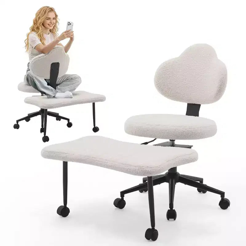Chaise de bureau ergonomique COZONY pour jambes croisées – Chaise de méditation pivotante à 360° avec roulettes, hauteur réglable pour la méditation, le TDAH et le yoga, cuir PU, noir