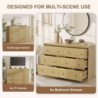 Woven-Style 6-Drawer Dresser for Bedroom, Wide Storage Chest with Textured Fronts