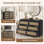 Woven-Style 6-Drawer Dresser for Bedroom, Wide Storage Chest with Textured Fronts