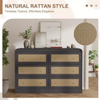 Woven-Style 6-Drawer Dresser for Bedroom, Wide Storage Chest with Textured Fronts