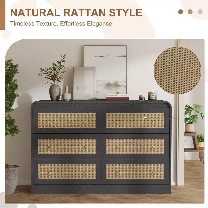 Woven-Style 6-Drawer Dresser for Bedroom, Wide Storage Chest with Textured Fronts