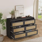 Woven-Style 6-Drawer Dresser for Bedroom, Wide Storage Chest with Textured Fronts