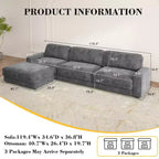 Dyonery Cloud Modular Sectional Sofa Couch with Ottomans,L/U-Shaped Couch,Minimalist Wide Deep Seat Comfy Convertible Couches for LivingRoom