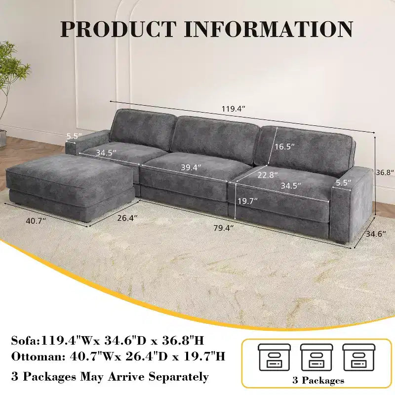 Dyonery Cloud Modular Sectional Sofa Couch with Ottomans,L/U-Shaped Couch,Minimalist Wide Deep Seat Comfy Convertible Couches for LivingRoom