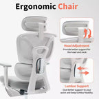 Fauteuil de bureau ergonomique en maille avec support lombaire réglable, appui-tête et repose-pieds, accoudoirs 3D, chaise pivotante pour utilisateurs corpulents