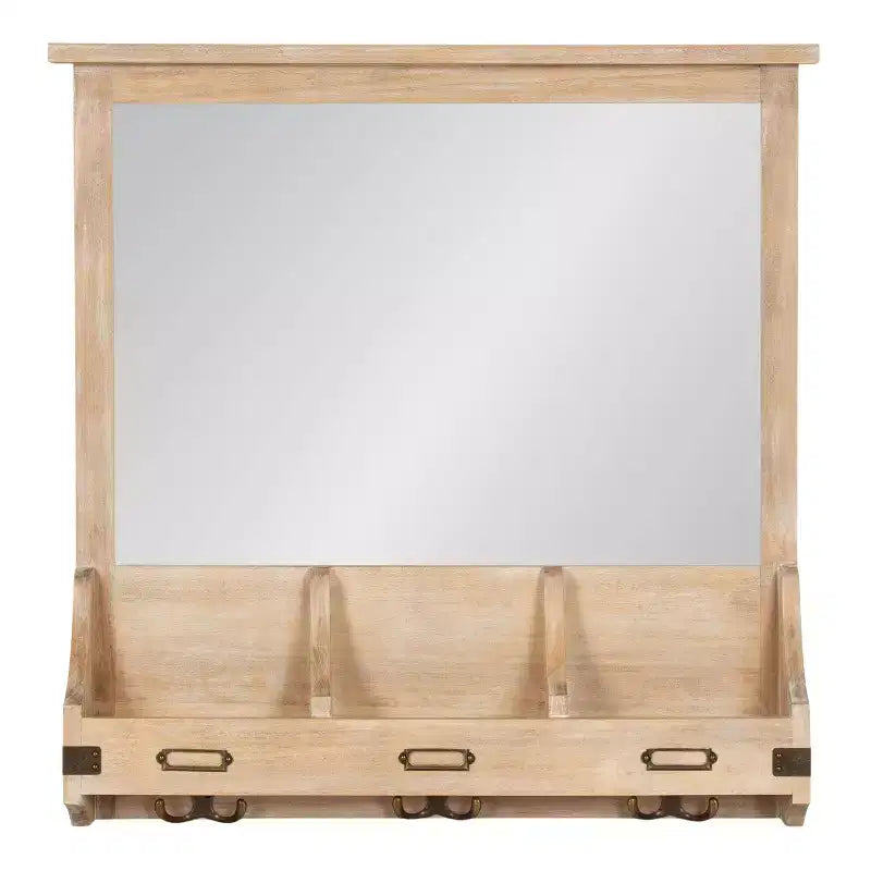 Miroir mural en bois Kate and Laurel Stallard avec crochets, naturel, 24x24