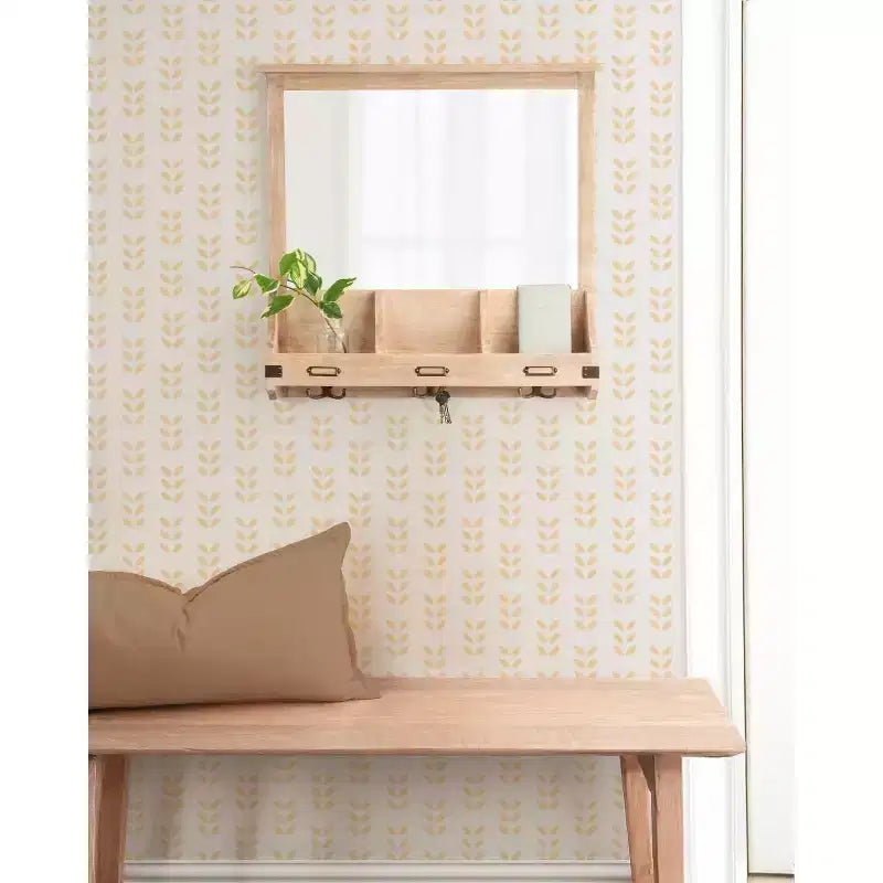 Miroir mural en bois Kate and Laurel Stallard avec crochets, naturel, 24x24