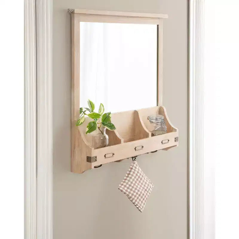 Miroir mural en bois Kate and Laurel Stallard avec crochets, naturel, 24x24