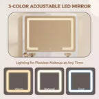 Coiffeuse 3 en 1 avec miroir rabattable éclairé, 3 tiroirs et tabouret roulant, design compact avec station de charge pour chambre à coucher
