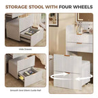 Coiffeuse 3 en 1 avec miroir rabattable éclairé, 3 tiroirs et tabouret roulant, design compact avec station de charge pour chambre à coucher