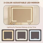 Coiffeuse 3 en 1 avec miroir rabattable éclairé, 3 tiroirs et tabouret roulant, design compact avec station de charge pour chambre à coucher