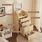 Coiffeuse 3 en 1 avec miroir rabattable éclairé, 3 tiroirs et tabouret roulant, design compact avec station de charge pour chambre à coucher