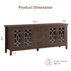 Meuble TV de ferme pour téléviseurs de 75 pouces, meuble de divertissement en bois avec 3 tiroirs et 2 placards à façade en verre, console multimédia pour salon