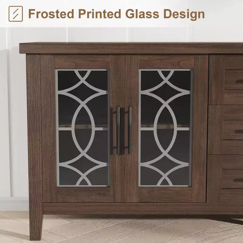 Meuble TV de ferme pour téléviseurs de 75 pouces, meuble de divertissement en bois avec 3 tiroirs et 2 placards à façade en verre, console multimédia pour salon