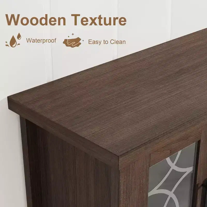 Meuble TV de ferme pour téléviseurs de 75 pouces, meuble de divertissement en bois avec 3 tiroirs et 2 placards à façade en verre, console multimédia pour salon