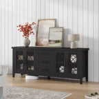 Meuble TV de ferme pour téléviseurs de 75 pouces, meuble de divertissement en bois avec 3 tiroirs et 2 placards à façade en verre, console multimédia pour salon