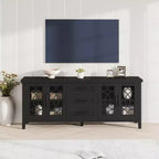 Meuble TV de ferme pour téléviseurs de 75 pouces, meuble de divertissement en bois avec 3 tiroirs et 2 placards à façade en verre, console multimédia pour salon