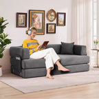 Modern 79 Corduroy Futon Sofa Bed for Small Spaces, 5-in-1 Convertible Sleeper Couch with Removable Armrests & Pillows