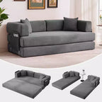 Modern 79 Corduroy Futon Sofa Bed for Small Spaces, 5-in-1 Convertible Sleeper Couch with Removable Armrests & Pillows