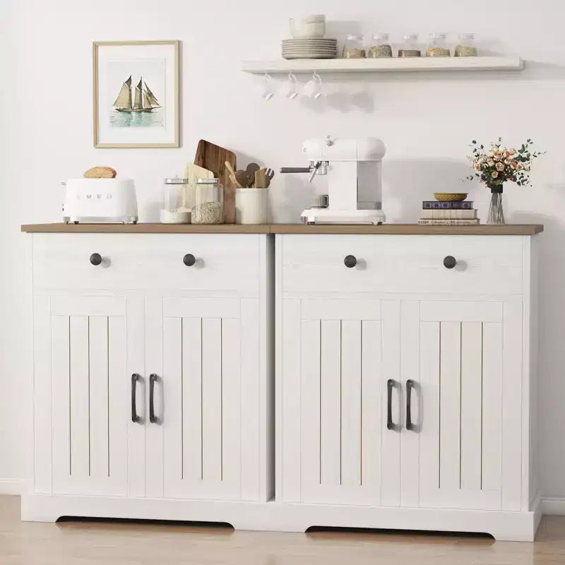 Set of 2 Wood Sideboard Cabinet, Storage Buffet with 2 Drawers & 2 Doors for Living Room Kitchen Dining Room