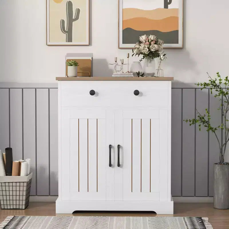 Set of 2 Wood Sideboard Cabinet, Storage Buffet with 2 Drawers & 2 Doors for Living Room Kitchen Dining Room