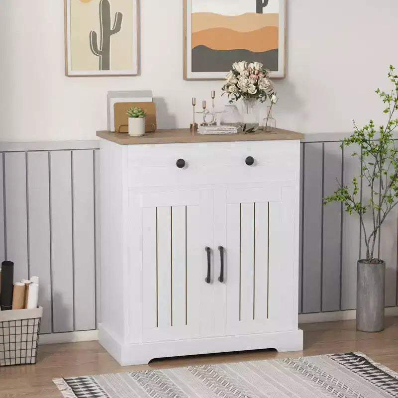 Set of 2 Wood Sideboard Cabinet, Storage Buffet with 2 Drawers & 2 Doors for Living Room Kitchen Dining Room