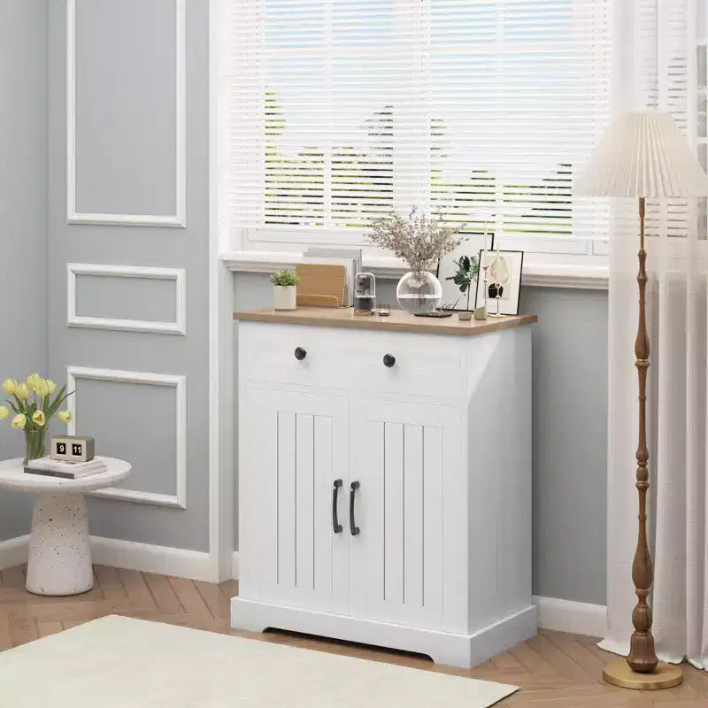 Set of 2 Wood Sideboard Cabinet, Storage Buffet with 2 Drawers & 2 Doors for Living Room Kitchen Dining Room