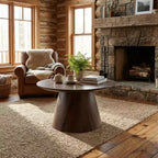 JVNOXK Walnut wood grain medium density fiberboard circular coffee table - diameter 23.6 inches, height 13.7 inches