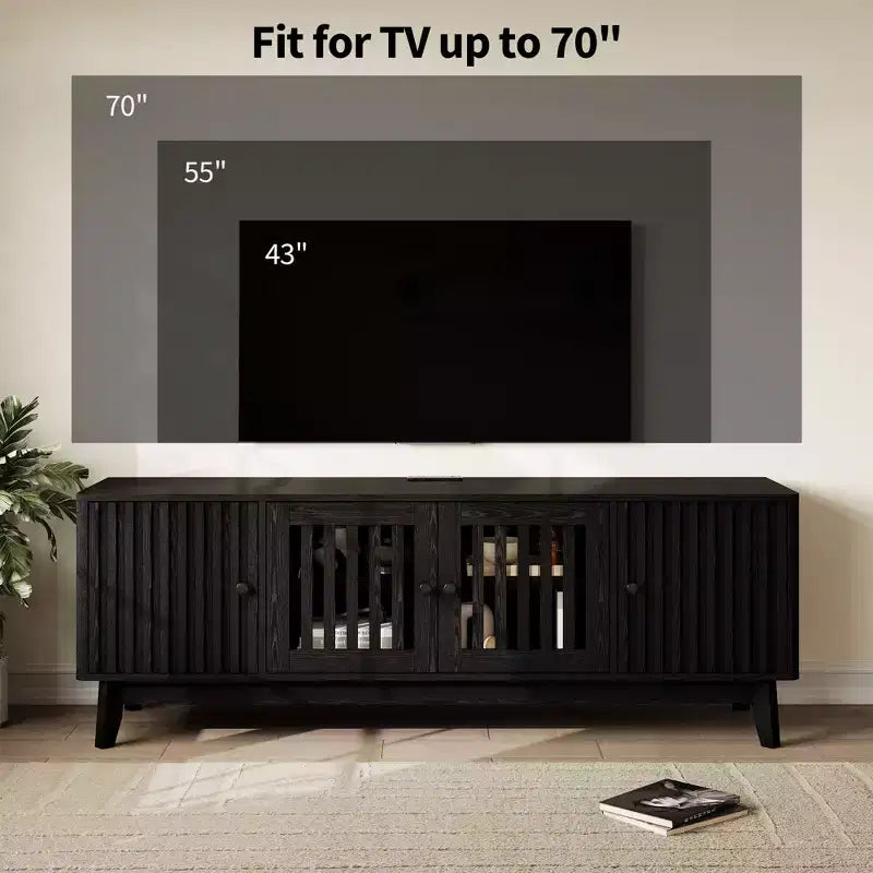 Meuble TV pour salon, meuble TV 63 po pour téléviseurs jusqu'à 70 po avec prise de courant, étagères de rangement réglables, table console multimédia