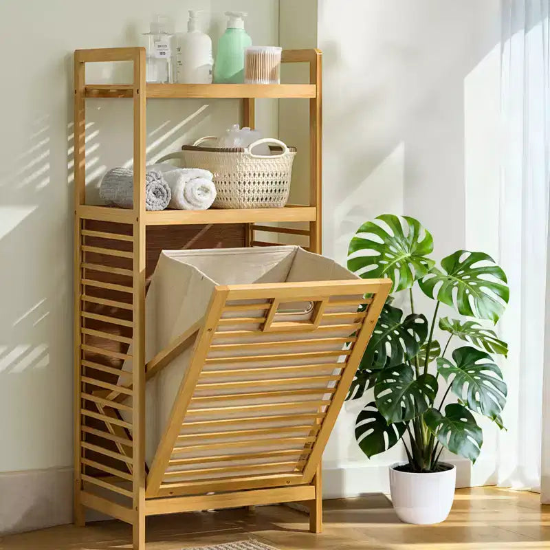 GDFStudio Petty Bamboo Laundry Hamper with Shelf