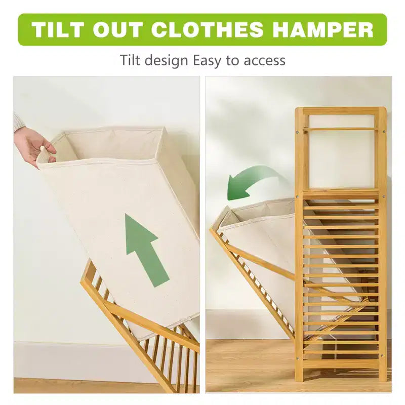 Panier à linge GDFStudio Petty en bambou avec étagère