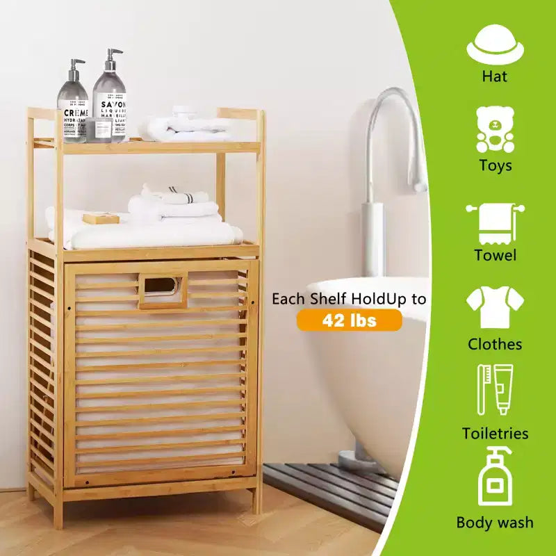 Panier à linge GDFStudio Petty en bambou avec étagère