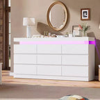 9 Drawer Dresser, Chest of Drawers with LED Light and Charging Station, TV Stand Multi-Function Home Organizer for Living Room, Entryway, Hallway