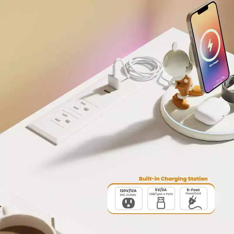 Commode à 9 tiroirs, avec lumière LED et station de charge, meuble TV multifonctionnel pour salon, entrée, couloir