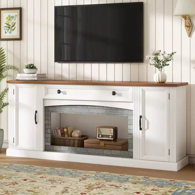 Meuble TV et bibliothèque 3 pièces pour téléviseurs jusqu'à 70", meuble TV multimédia avec étagères réglables et accent de briques grises - ModernLuxe