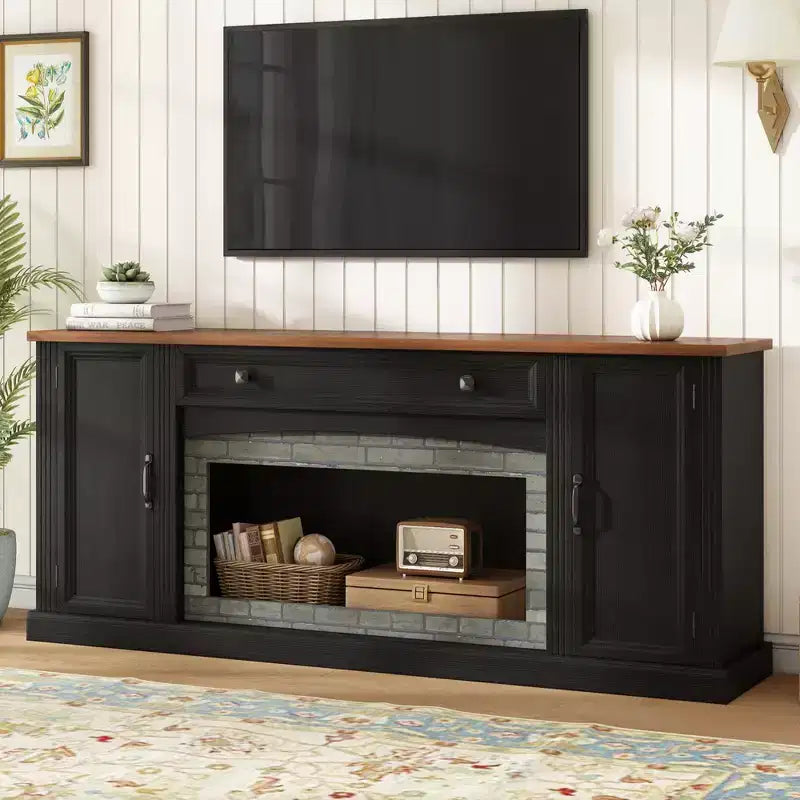 Meuble TV et bibliothèque 3 pièces pour téléviseurs jusqu'à 70", meuble TV multimédia avec étagères réglables et accent de briques grises - ModernLuxe