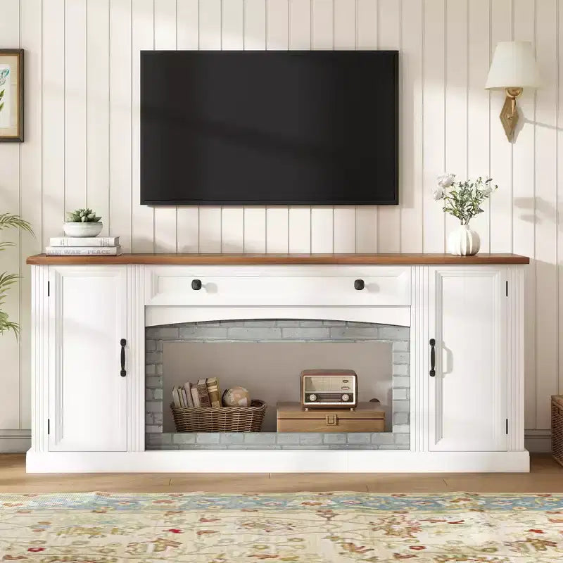 Meuble TV et bibliothèque 3 pièces pour téléviseurs jusqu'à 70", meuble TV multimédia avec étagères réglables et accent de briques grises - ModernLuxe