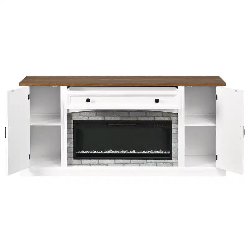 Meuble TV 3 pièces avec foyer électrique et bibliothèque pour téléviseurs jusqu'à 70 pouces, centre de divertissement avec étagères réglables - ModernLuxe