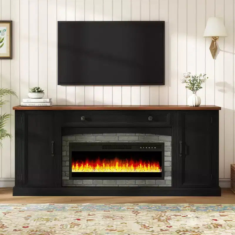 3pcs TV Stand with Electric Fireplace Heater & Bookshelf for TVs up to 70, Media TV Console Entertainment Center with Adjustable Shelves - ModernLuxe