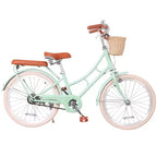 Vélo Cruiser Fille NAYSAYE avec Panier Avant et Cadre en Acier Robuste pour un Trajet Urbain Confortable, Vert, 58.39*24.53*36.93