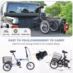 NAYSAYE Tricycle pliant pour adultes avec panier, cadre en acier pliable, grande capacité de charge pour le shopping et les voyages en extérieur, bleu, 53,54*23,23*39,49