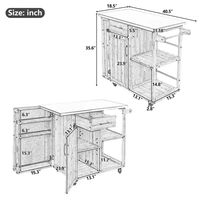 sumyeg Desserte de cuisine extérieure avec plateau en acier inoxydable, station de préparation en bois de sapin avec armoire de rangement, tiroir, étagères et roues verrouillables, blanc