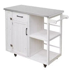 sumyeg Desserte de cuisine extérieure avec plateau en acier inoxydable, station de préparation en bois de sapin avec armoire de rangement, tiroir, étagères et roues verrouillables, blanc